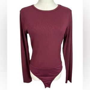 Hudson Jeans Maroon Long Sleeve Knot Back Bodysuit Size L